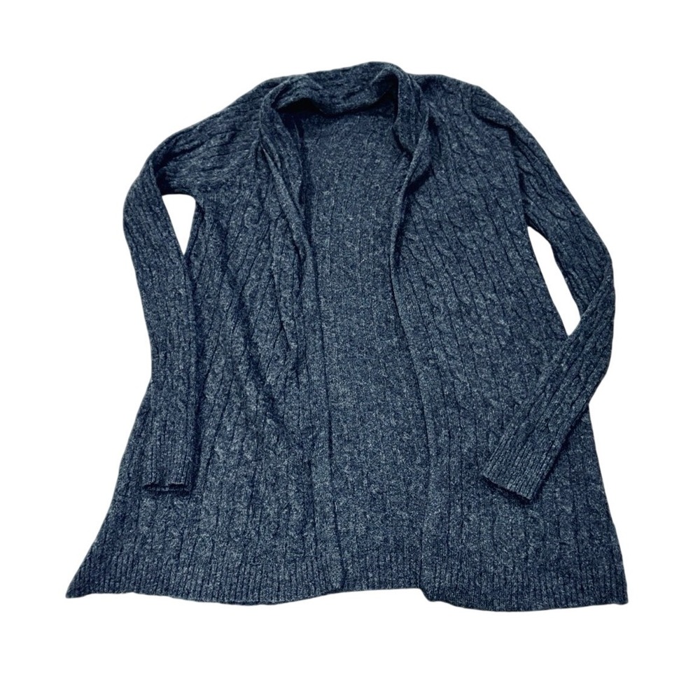 WHITE + WARREN 100% Cashmere Cable Knit Open Front Cardigan Duster Gray | Sz S